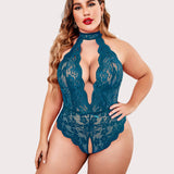 Barbora - Plus size krajkové body s halter výstřihem