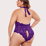 Barbora - Plus size krajkové body s halter výstřihem