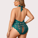 Barbora - Plus size krajkové body s halter výstřihem