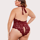 Barbora - Plus size krajkové body s halter výstřihem
