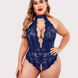 Barbora - Plus size krajkové body s halter výstřihem
