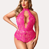 Barbora - Plus size krajkové body s halter výstřihem