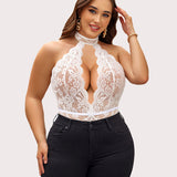 Barbora - Plus size krajkové body s halter výstřihem