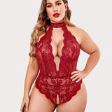 Barbora - Plus size krajkové body s halter výstřihem