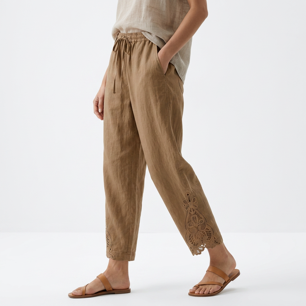 Klára - Široké cropped kalhoty s krajkovým lemem