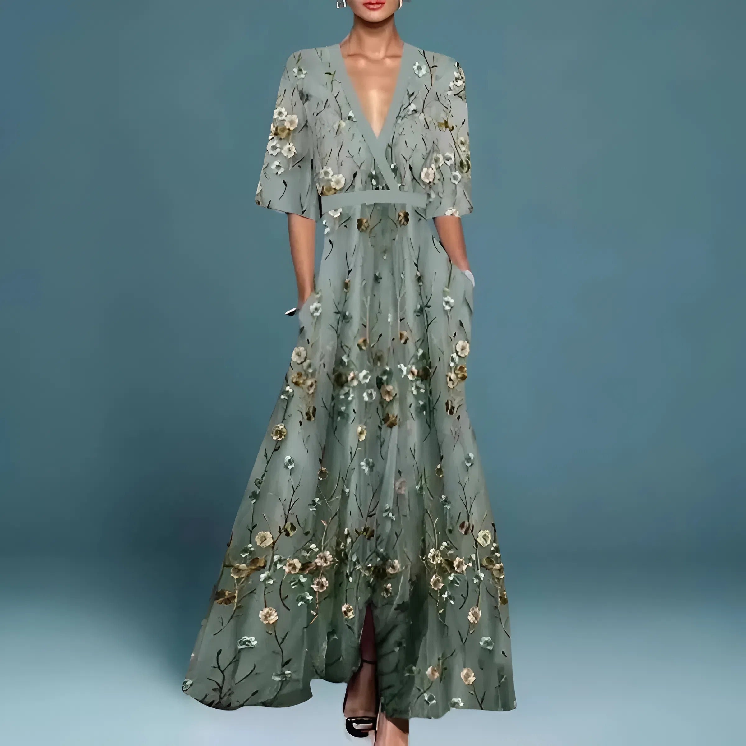 Alessandra — Elegantní volná šaty s V výstřihem